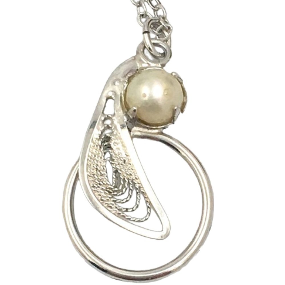 Sterling Silver 925 Faux Pearl Feather Choker